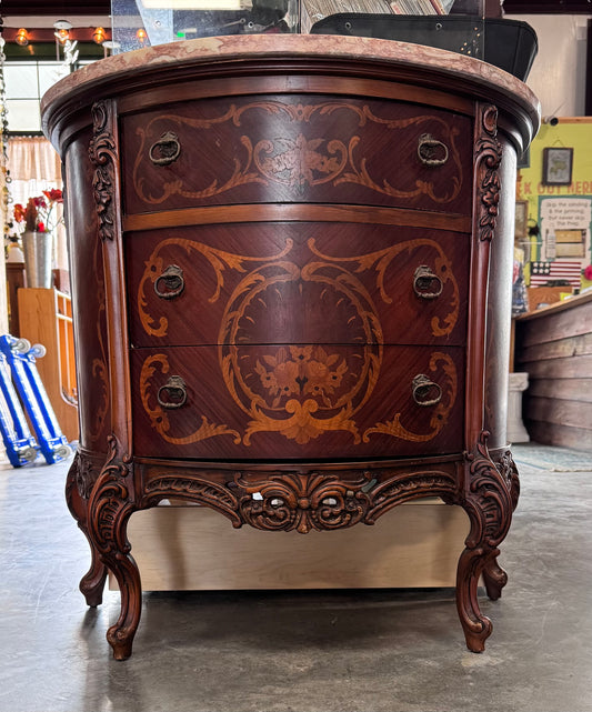 French Louis XV Revival Bombe Commode w/ Marble Top