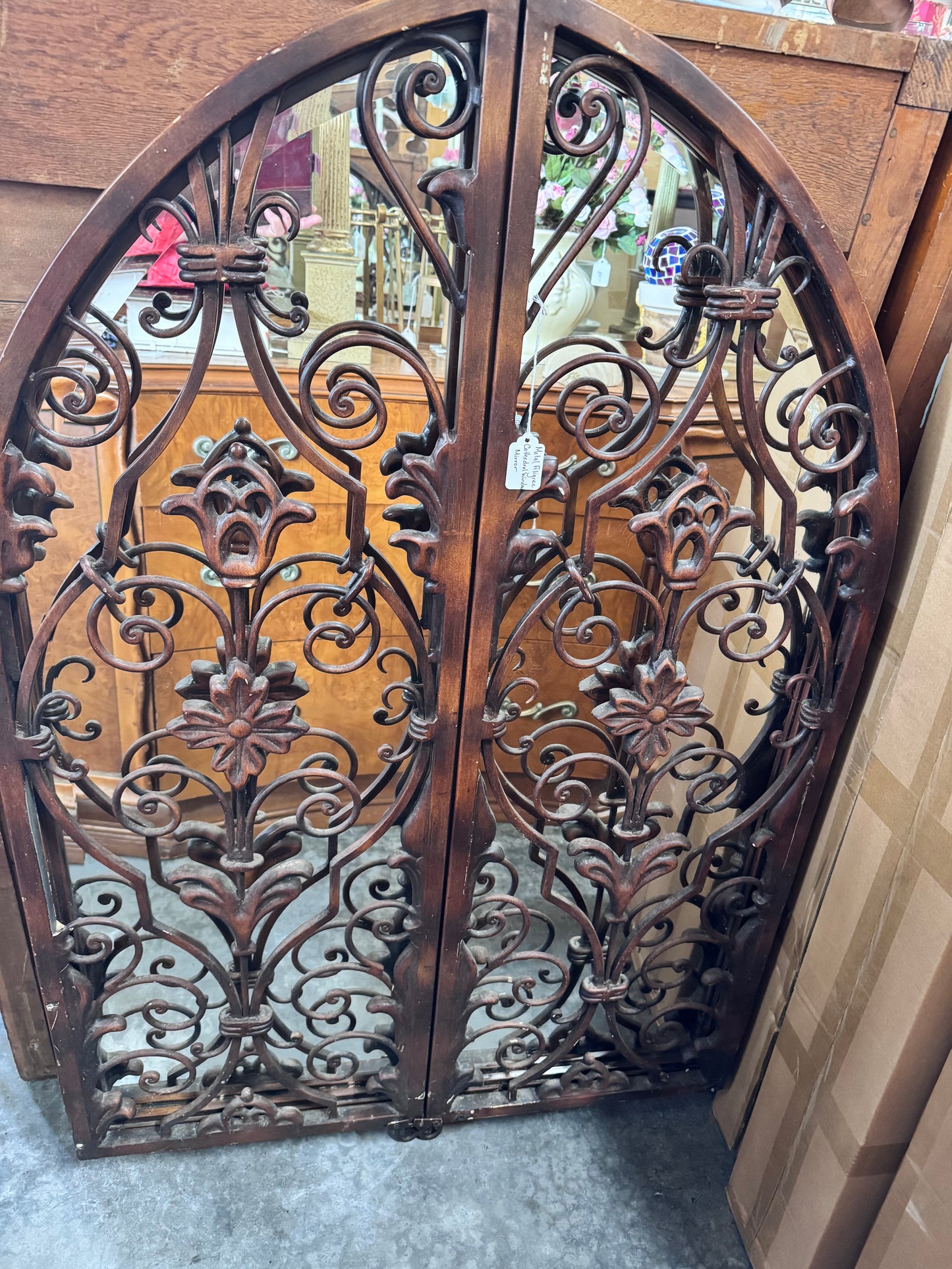 Metal Filigree Cathedral Window Mirror