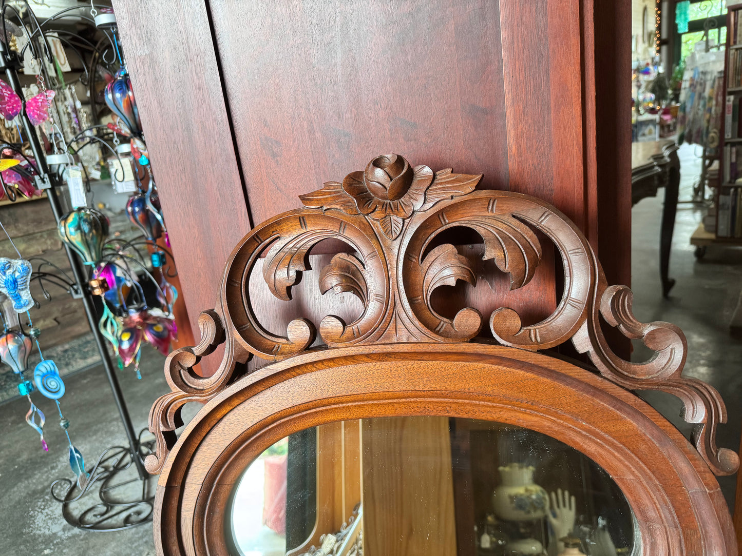Antique Hand Carved Walnut Mirror