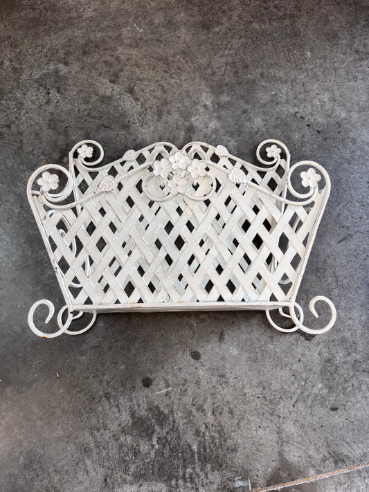 Vintage White Iron Latice & Flowers Magazine Basket