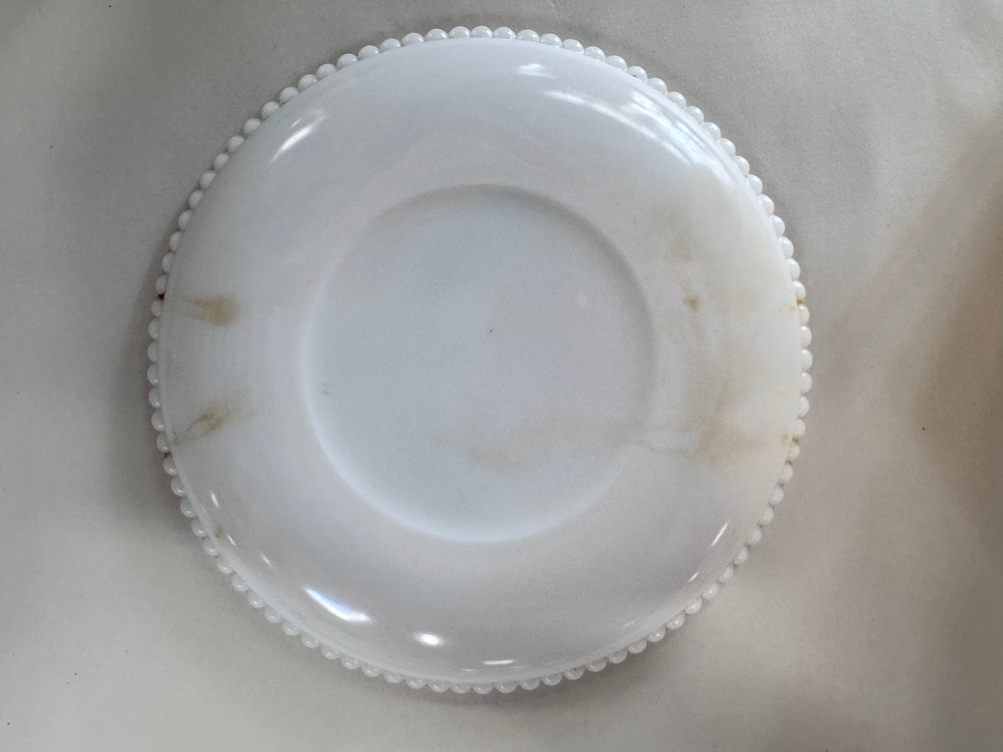 Westmoreland Beaded Edge Milk Glass Plate w/ Hand Painted Apple