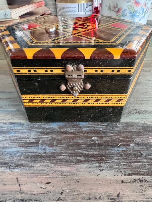 Vintage Marquetry Inlay Wood Trinket Box