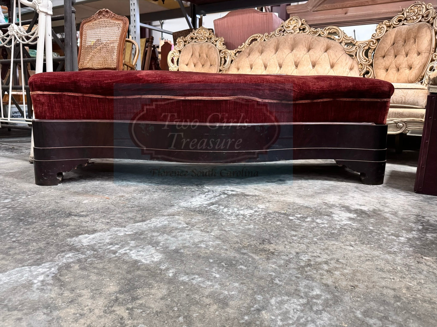 Vintage Art Deco Bench with Flamed Mahogany Base