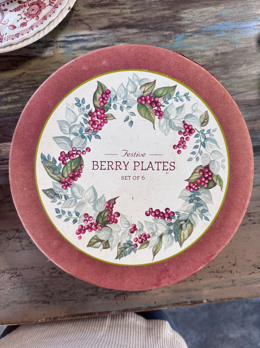 Restoration Hardware Festive Berry Plates Set of 6 Boxed