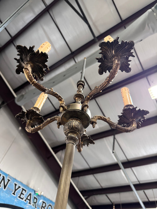 Antique Neoclassical French Bronze and Brass 5-Candlelight Floor Lamp - no globes