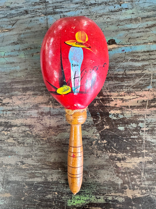 Vintage Mexican Folk Art Hand Painted Maraca