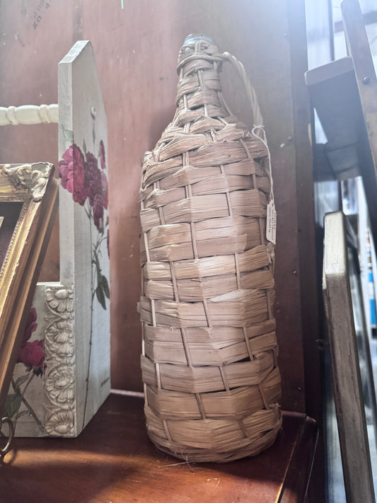 Vintage Wicker Covered Wine Bottle
