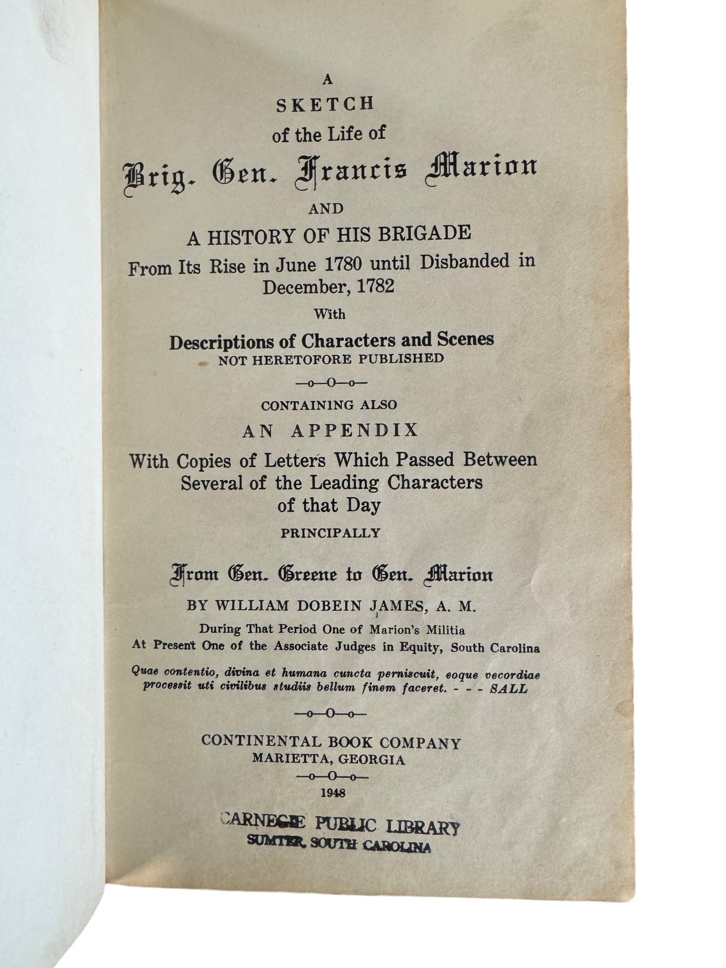 A Sketch in the Life of Brig. Gen. Francis Marion