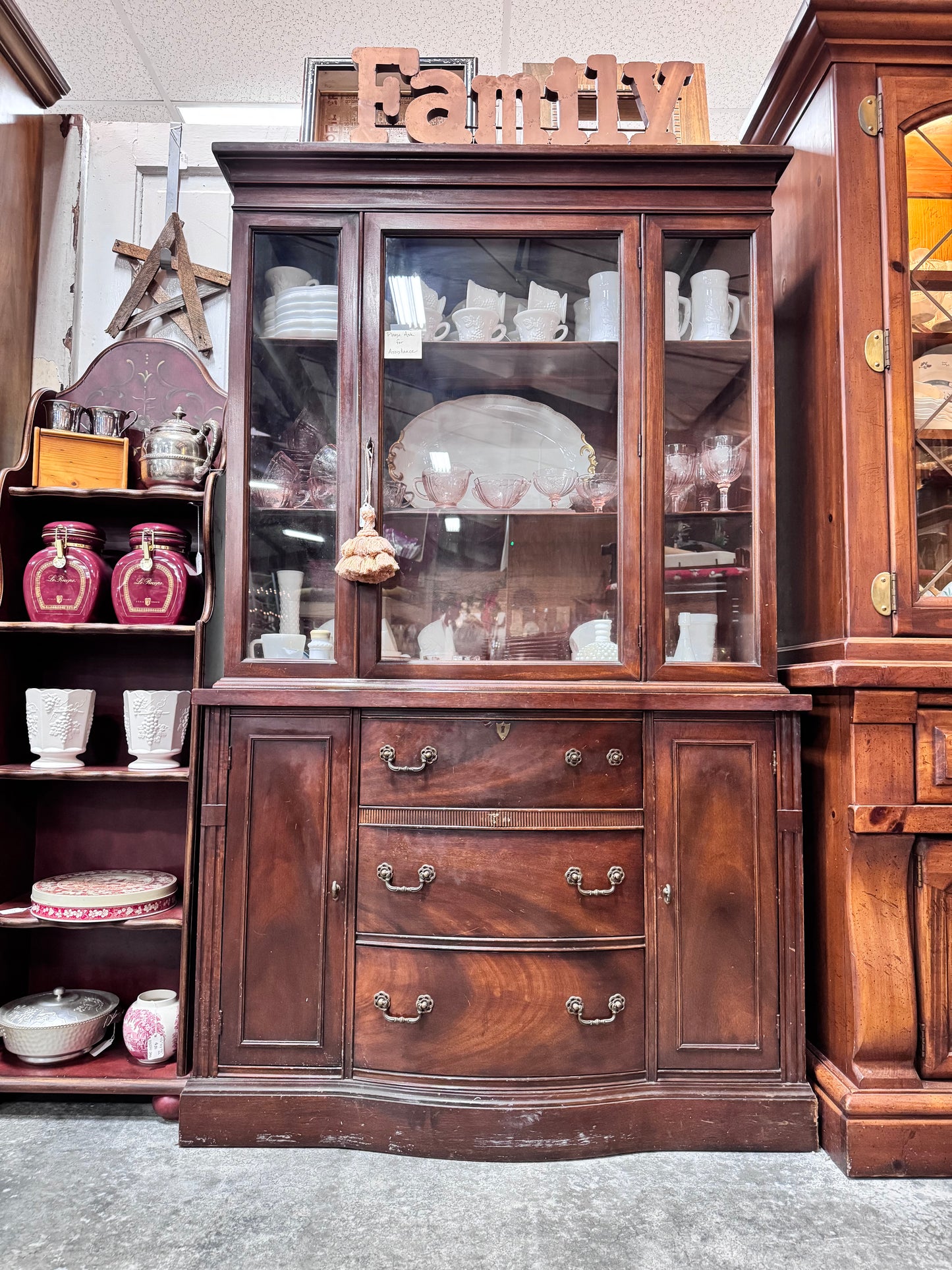 Vintage Mahogany Bow Front china cabinet