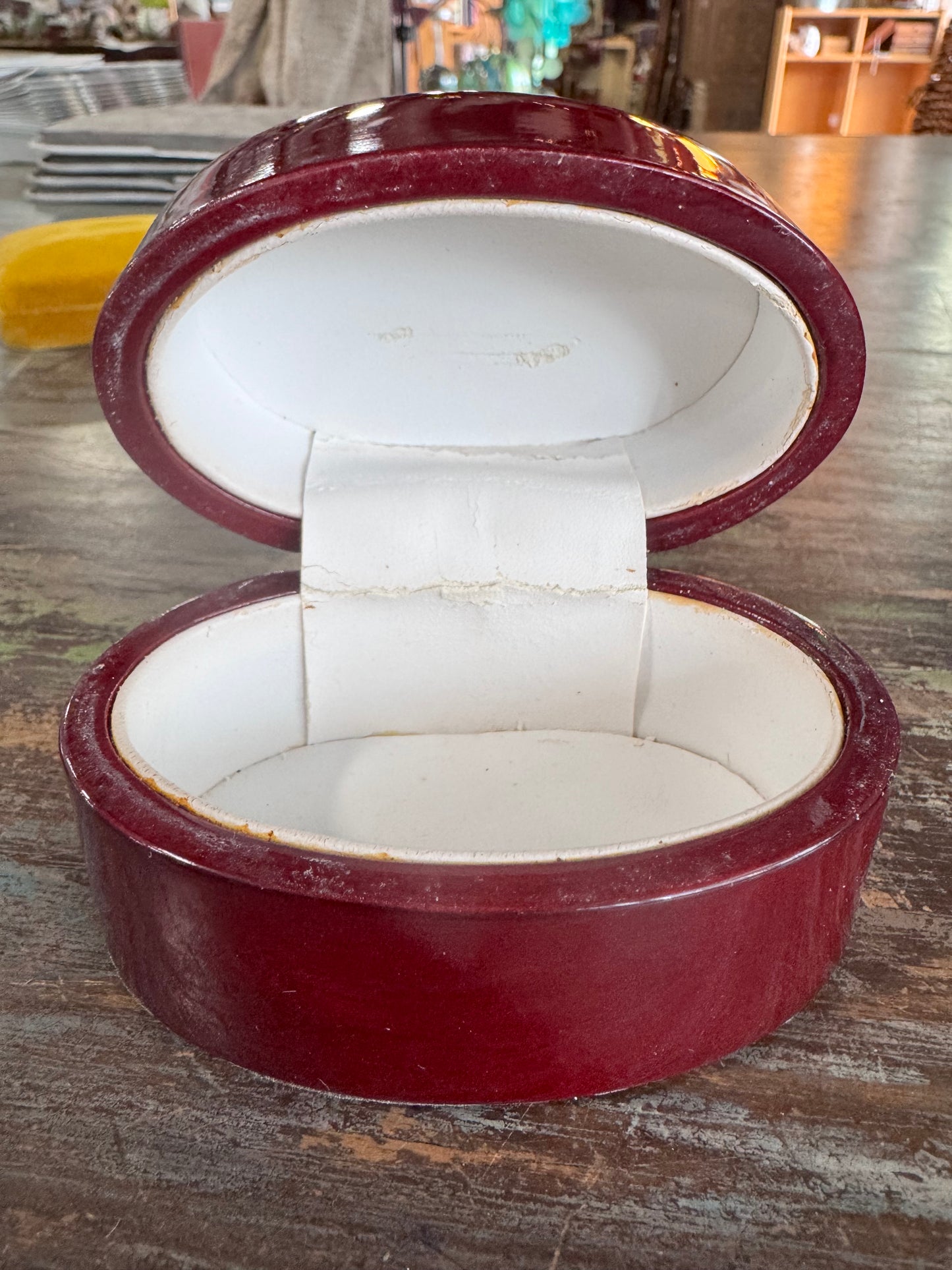 Vintage Oval Lacquered Wooden Jewelry Gift Box