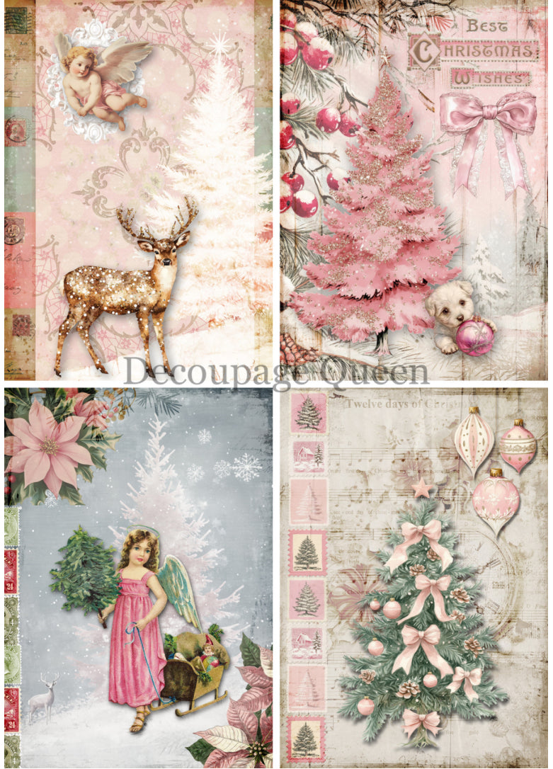 Decoupage Queen Pink Christmas Rice Paper Designs