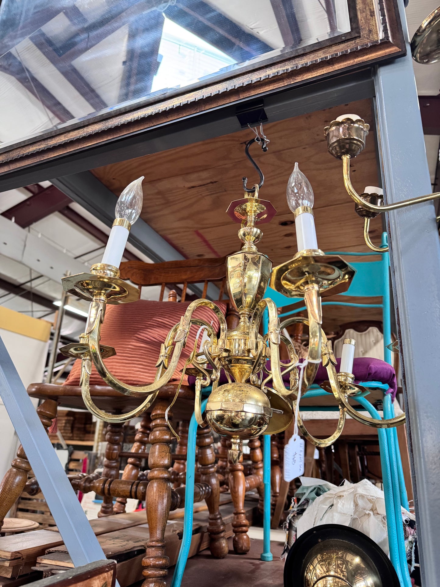 Brass Colonial Style 6- Arm Chandelier