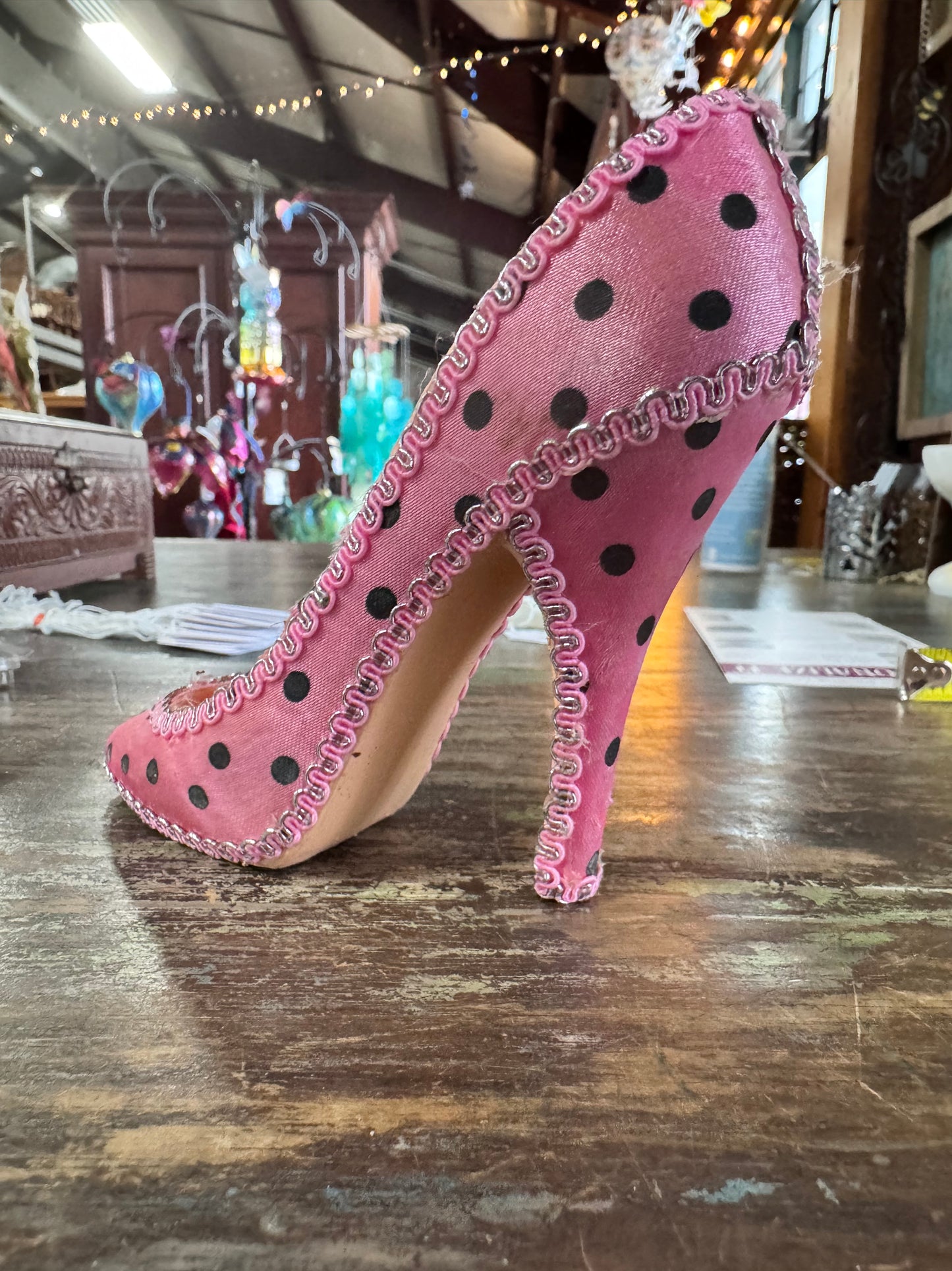 Pink Polka Dot High Heel Ring Holder