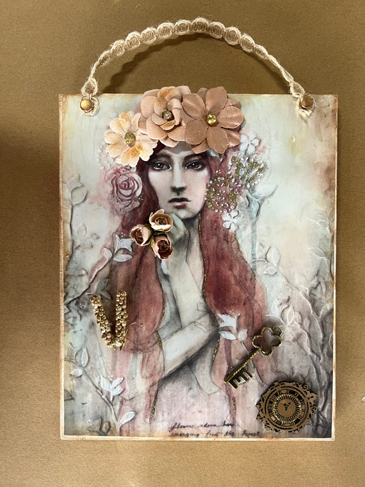 Handcrafted Boho Flower Girl Mixed Media on Canvas