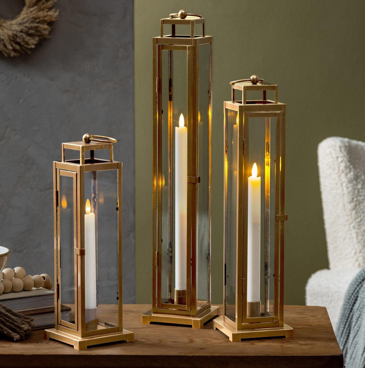 Viva Style Outdoor LED Lanterns Gold Taper Candle