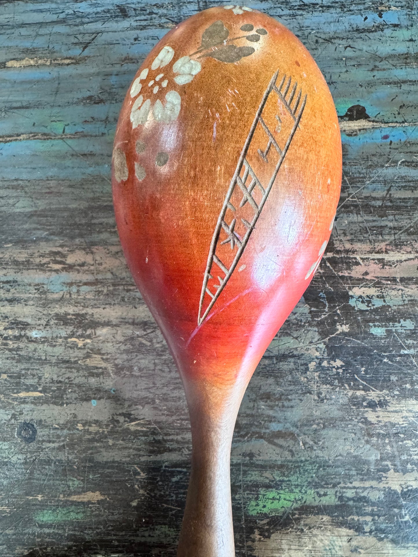 Vintage Carved Hand Painted Maraca