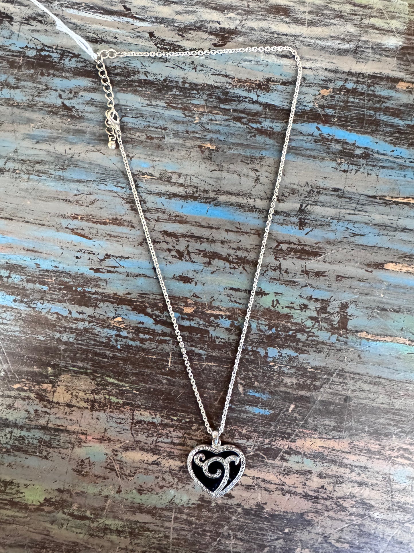 Silver and Black Heart Necklace