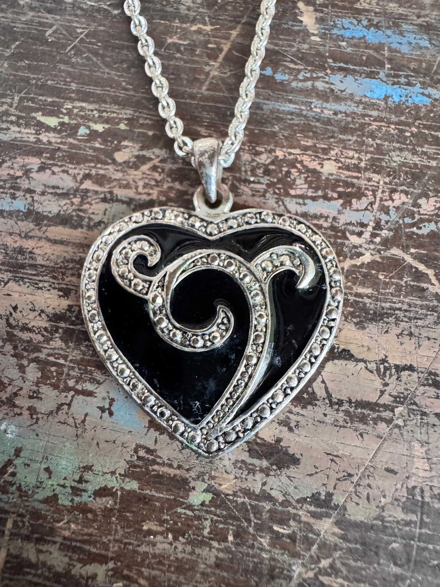 Silver and Black Heart Necklace