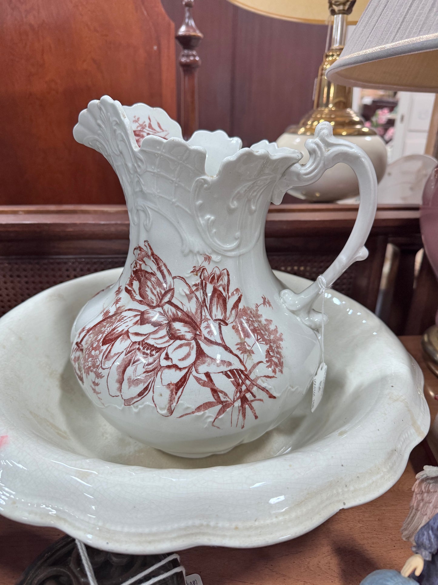 Vintage Burgundy Floral Large Water Pitcher