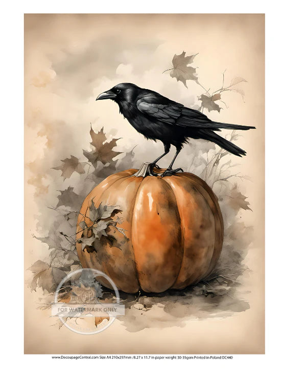 DC440 A4 Raven Pumpkin Decoupage Central Rice Paper Designs