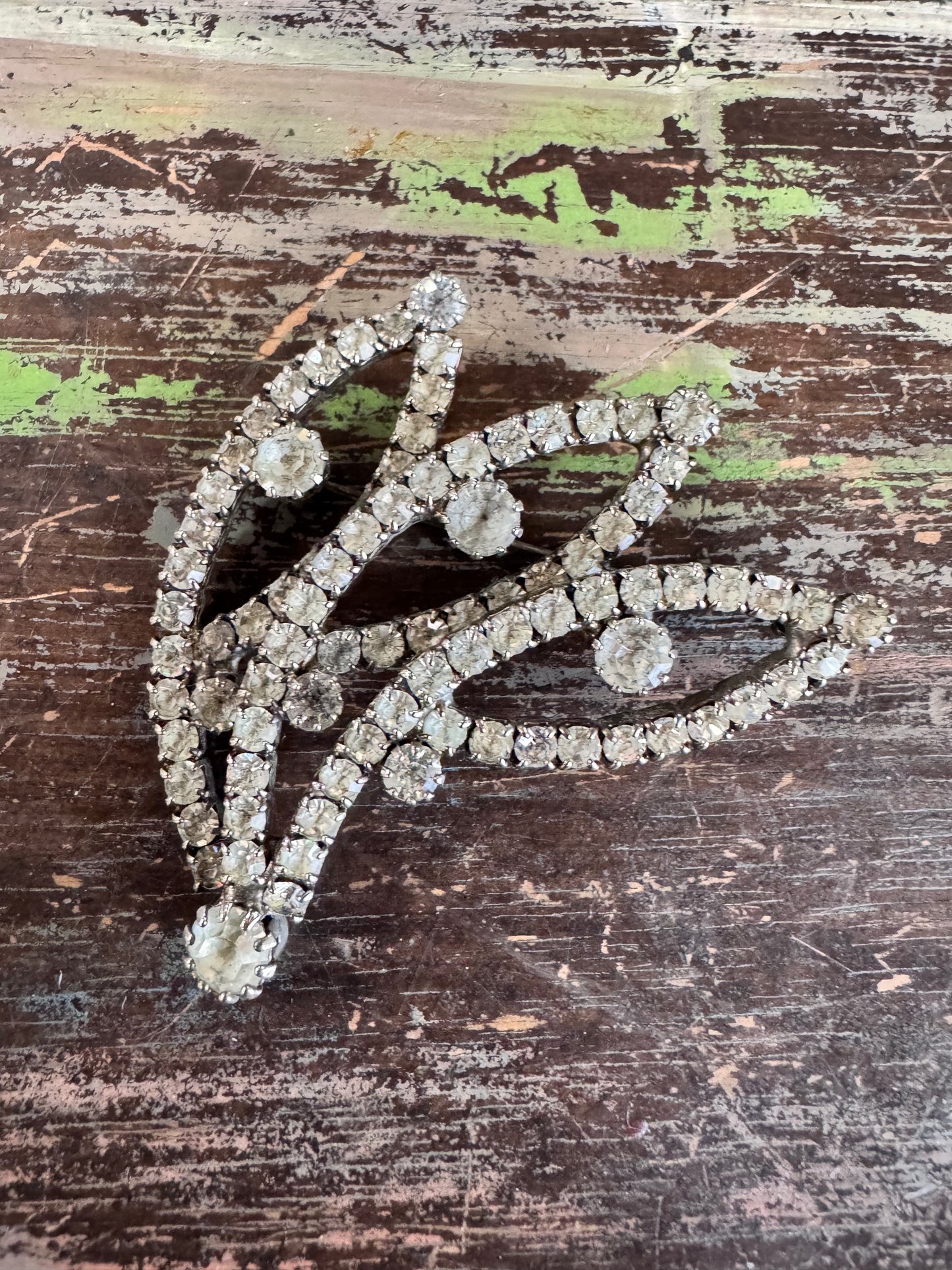 Vintage Rhinestone 3-Leaf Brooch