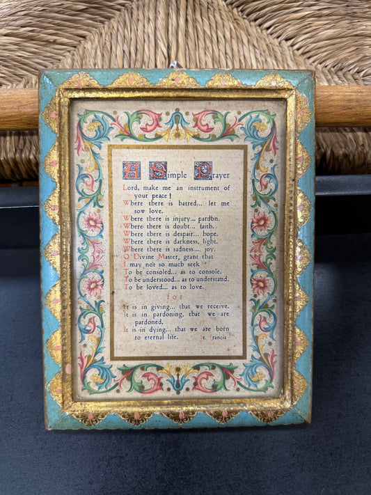 Vintage Florentine Framed A Simple Prayer -St. Francis