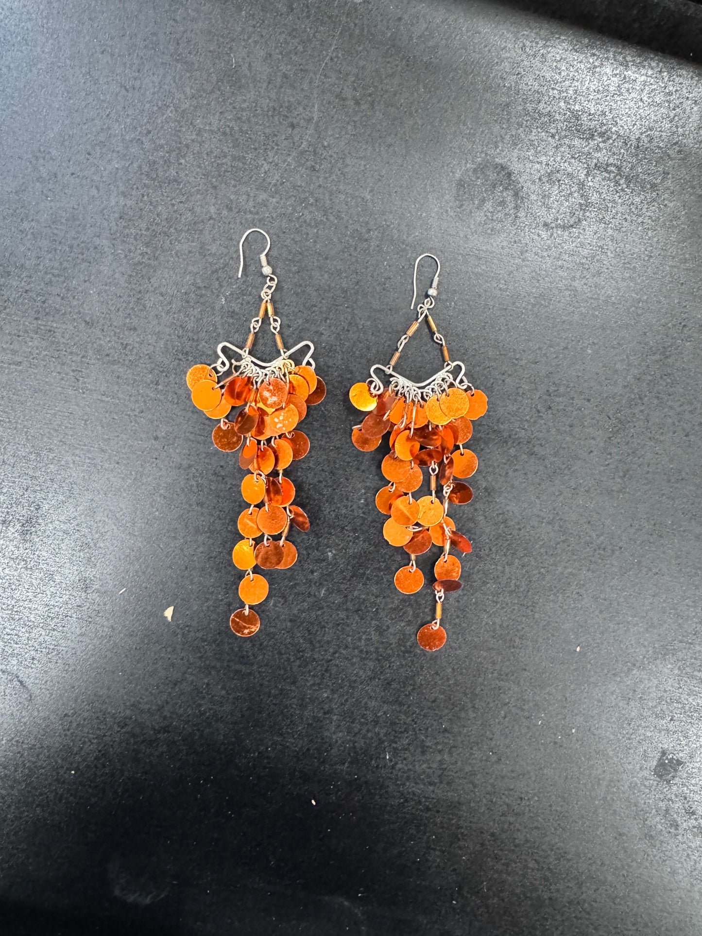 Orange Sequin Drop Earrings
