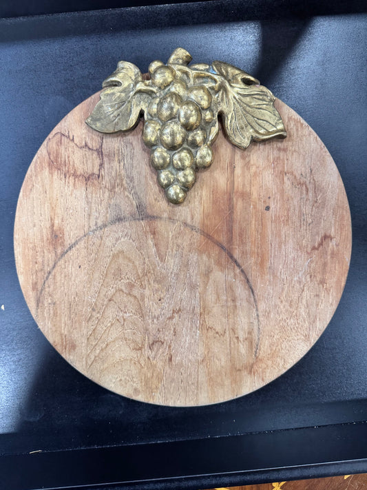 Wooden Cheese Board with Brass Grapes