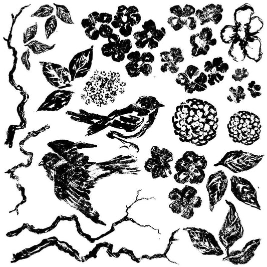 Birds Branches and Blossoms Iron Orchid Designs Stamp Set RETIRED