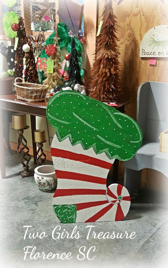 Wooden Christmas Stocking Leaner Garden Ornament