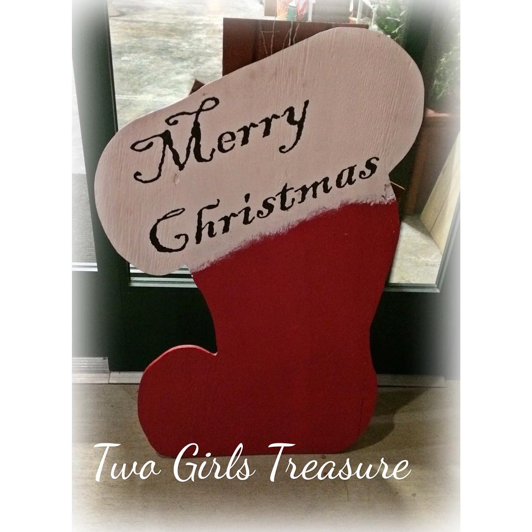 Wooden Christmas Stocking Leaner Garden Ornament