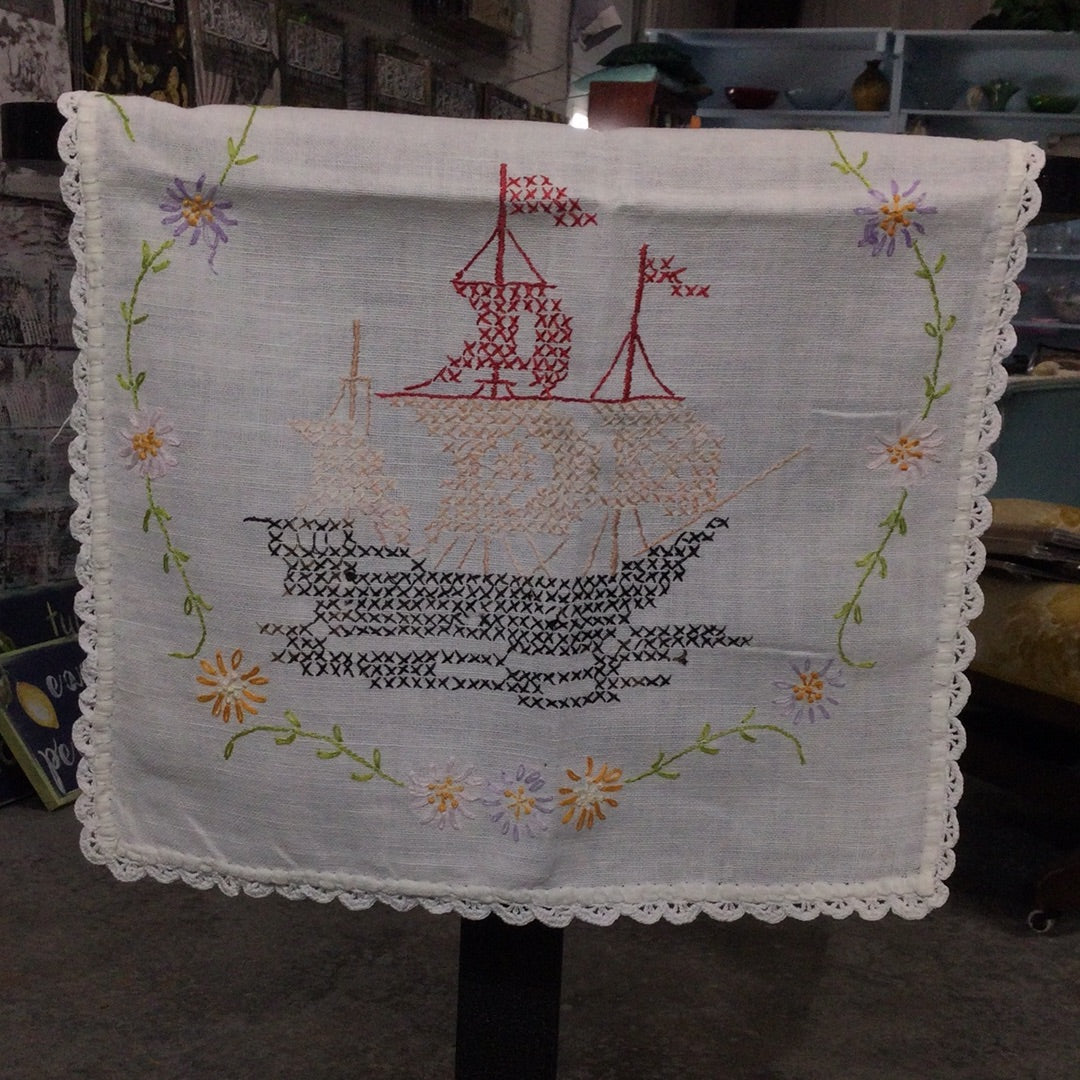 embroidered dresser scarf Vintage Dresser Scarves Refashioned as Pillow Covers