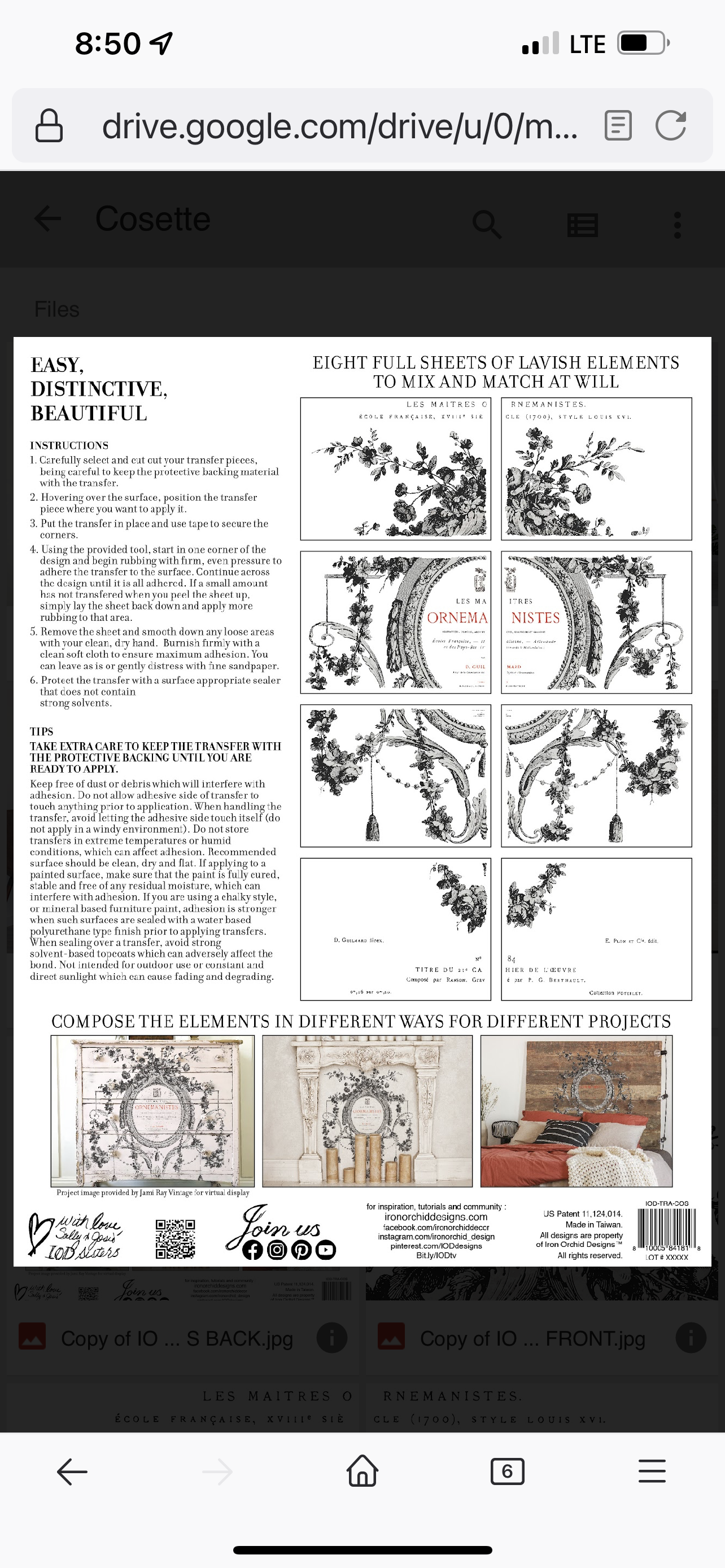 Cosette Iron Orchid Designs Transfer Retired