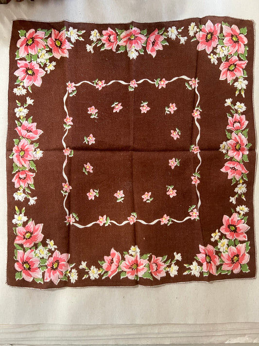 Ladies Handkerchief Brown Floral