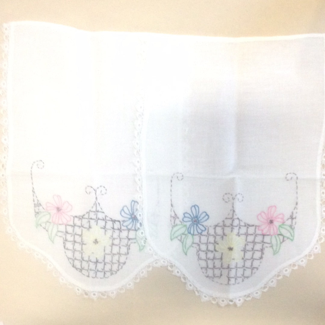 Doilies-Pair of Embroidered Linen with Crocheted Edges