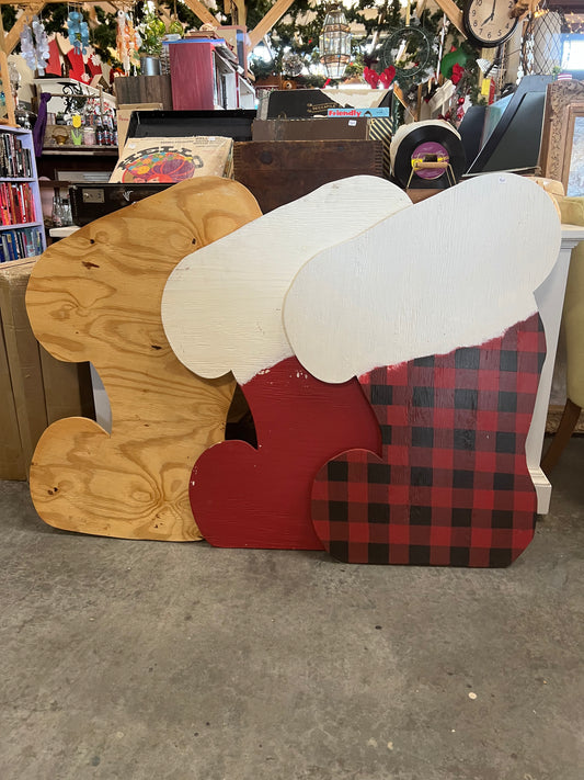 Wooden Christmas Stocking Leaner Garden Ornament