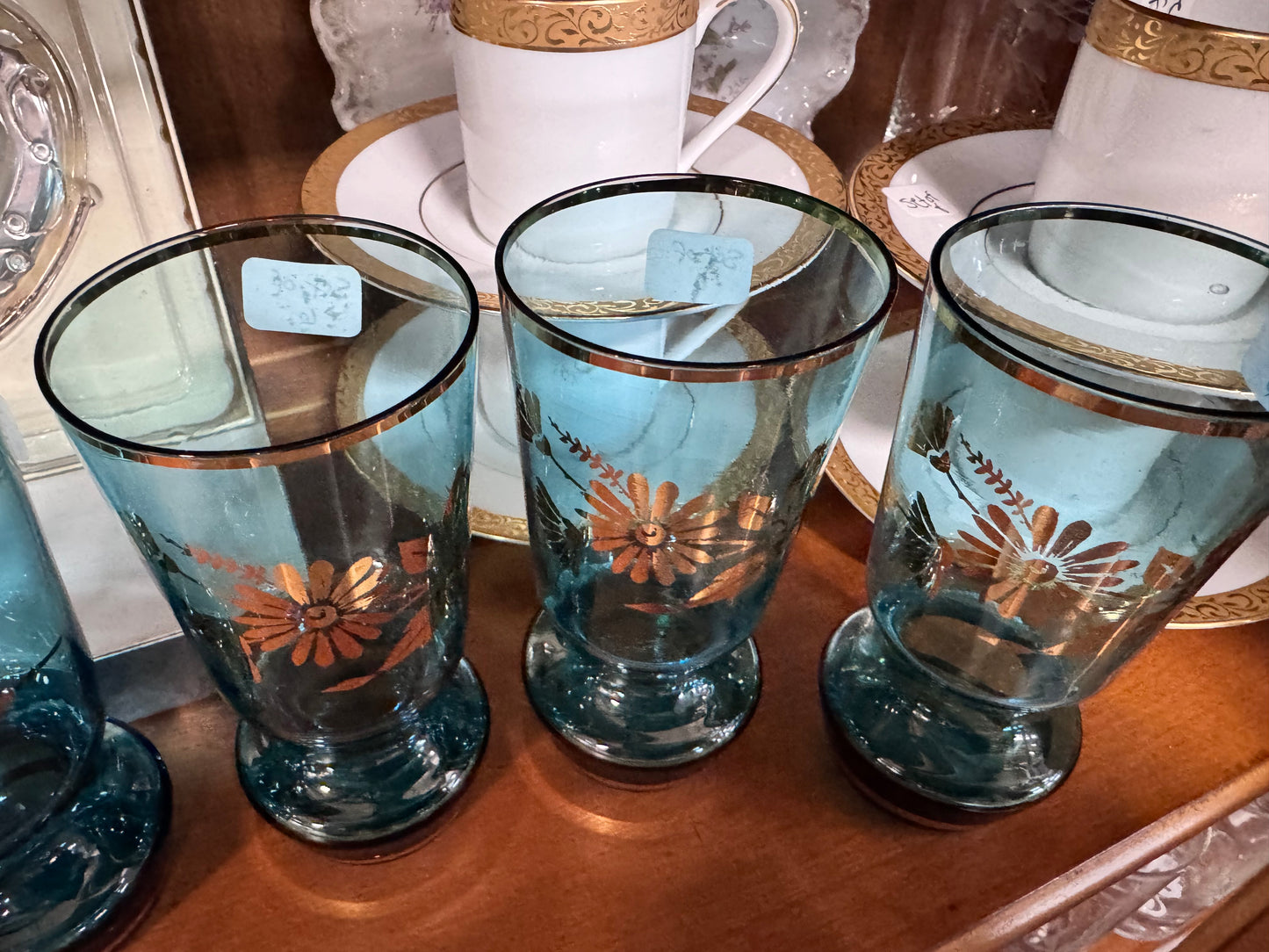 Libby Electric Blue Daisy Sherry Glass set of 6