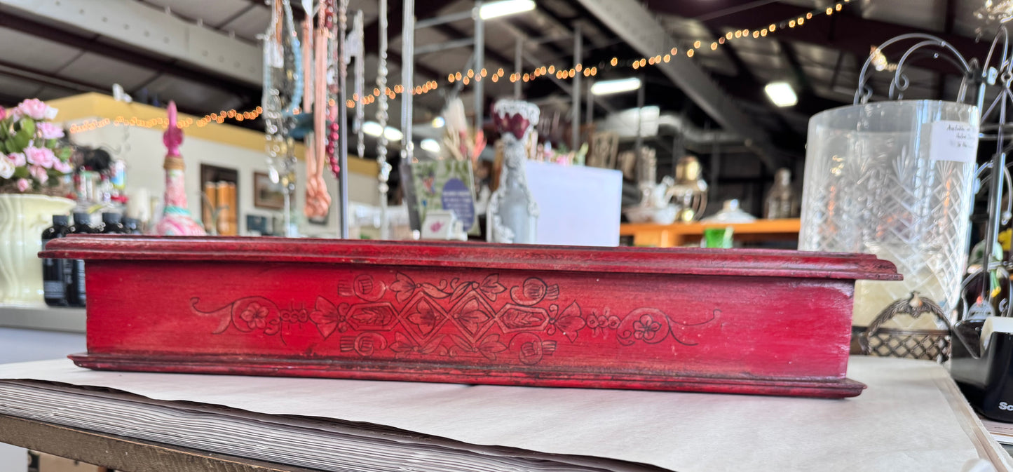 Antique Hand Painted Red Floating Shelf - Made in India