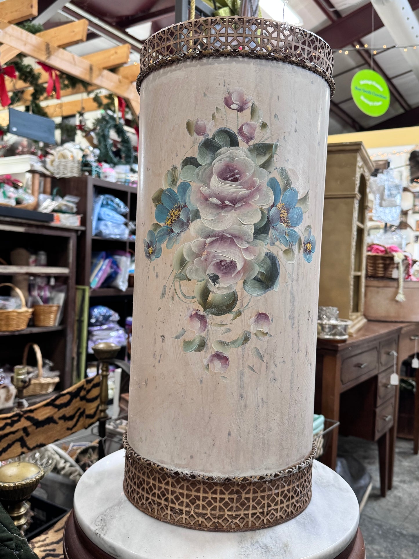 Hand Painted Vintage Dec-Art Metal Umbrella Stand