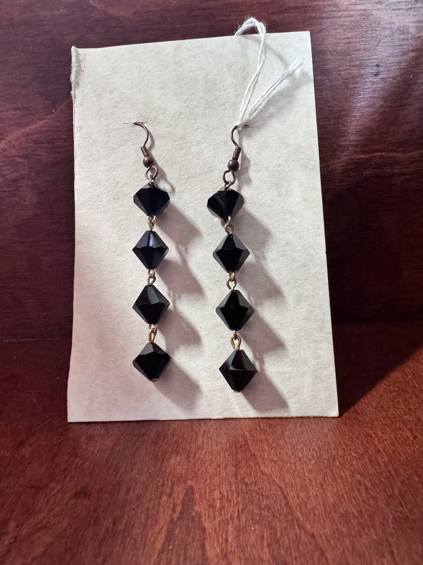 Vintage Black Faceted 4-Bead Drop Earings