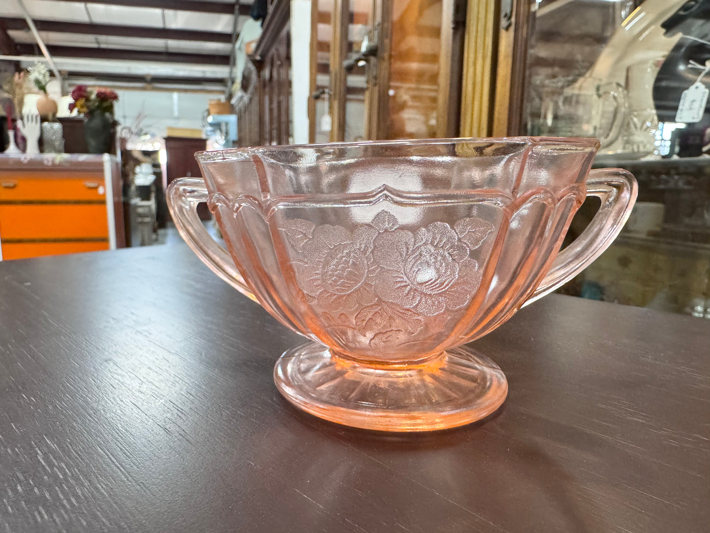 Pink Depression Glass Sugar Bowl