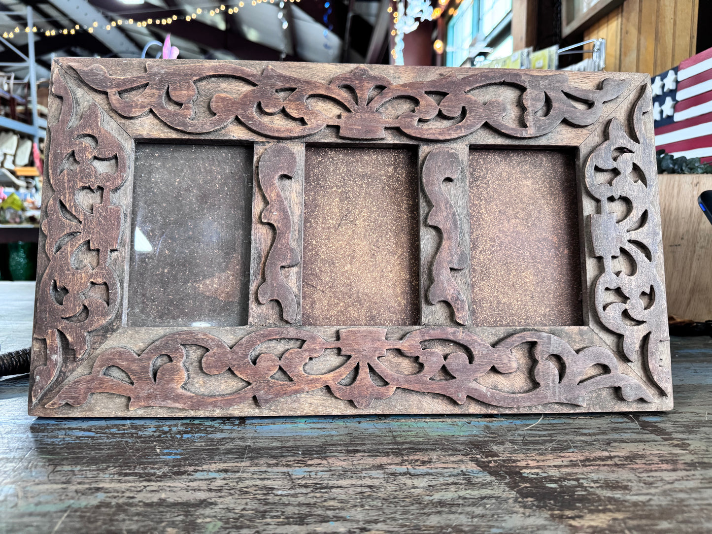 3 Opening Decorated Wood Picture Frame