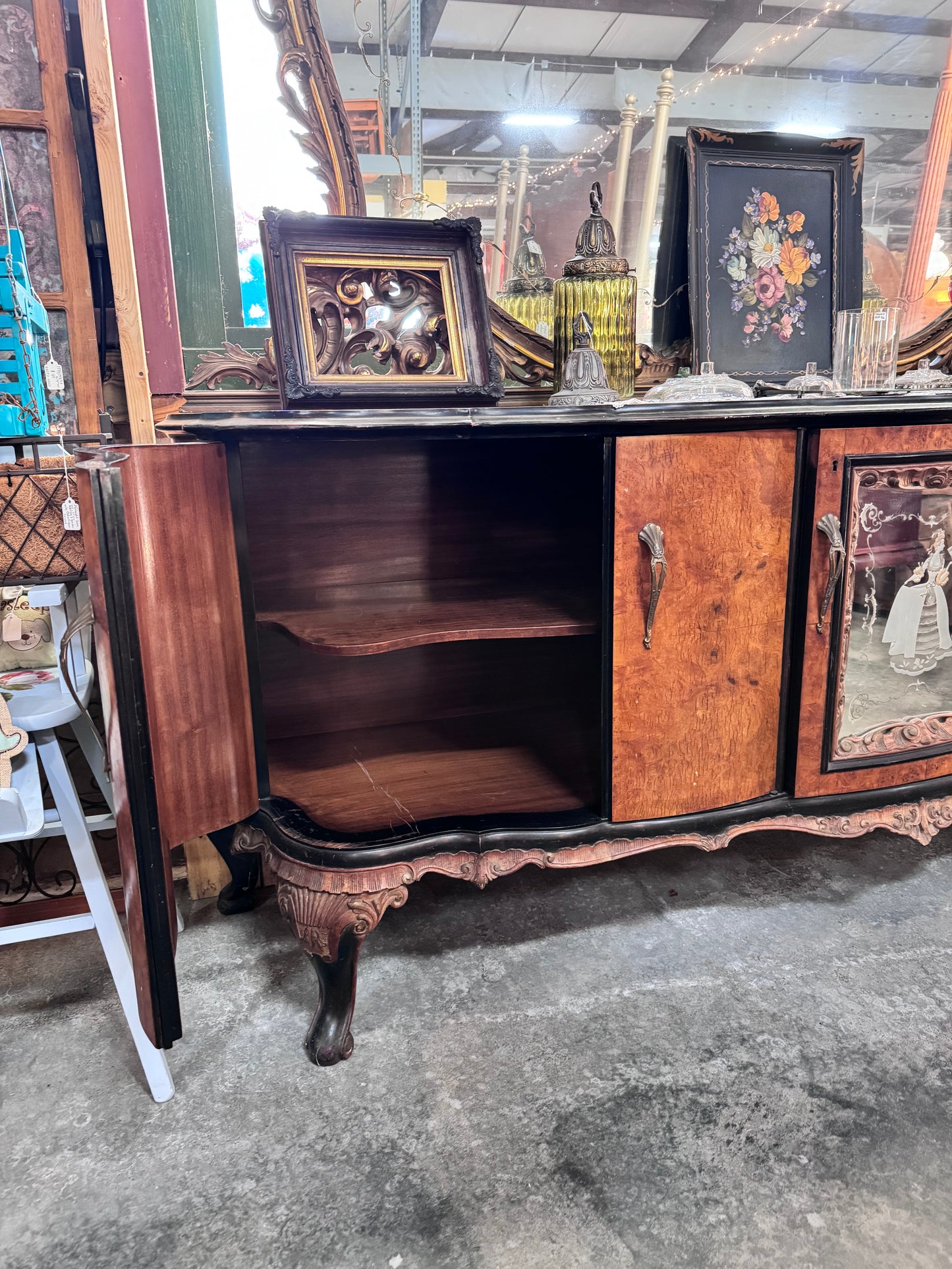 Vintage Art Deco Rococco Revival Style Sideboard and Mirror Set