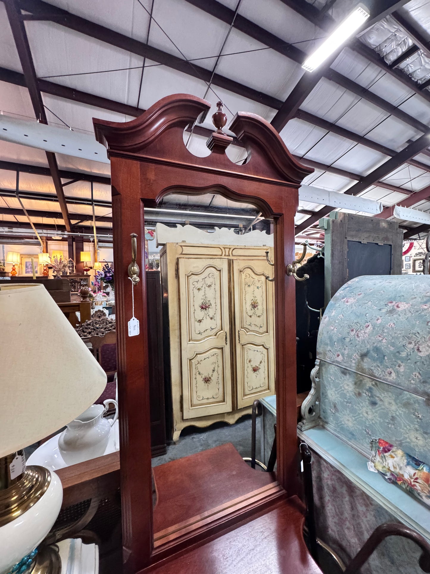 Vintage Pulaski Cherry Wood Mirrored Hall Tree