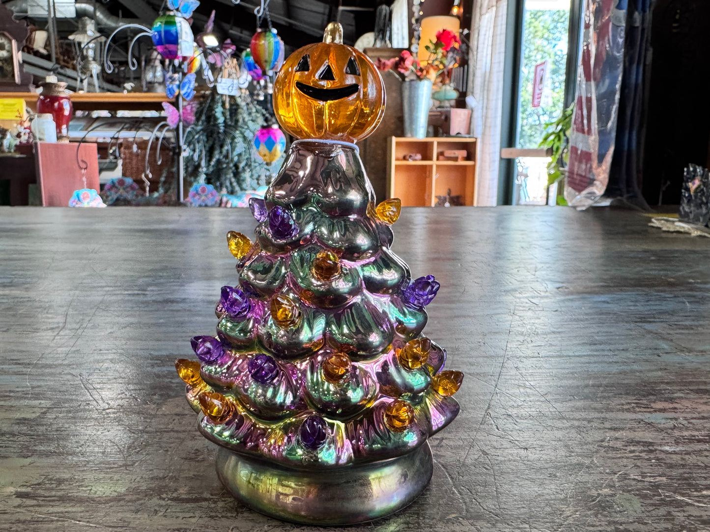 Pumpkin Iridescent Tree LED Ceramic Table Decor