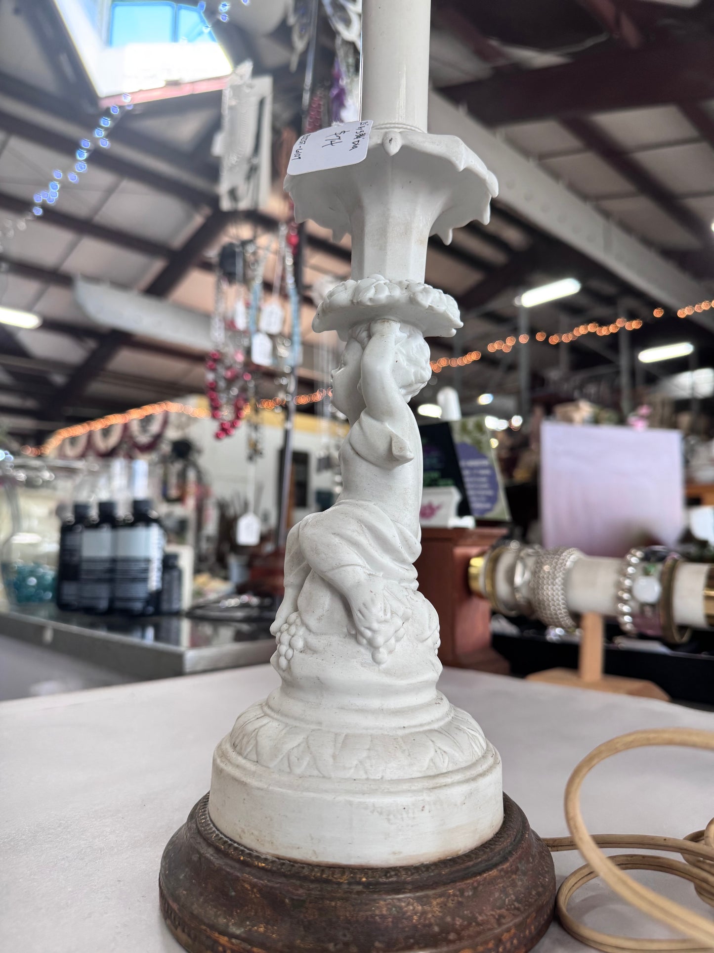 Vintage Paul Hanson Bisque Porcelain Cherub Table Lamp