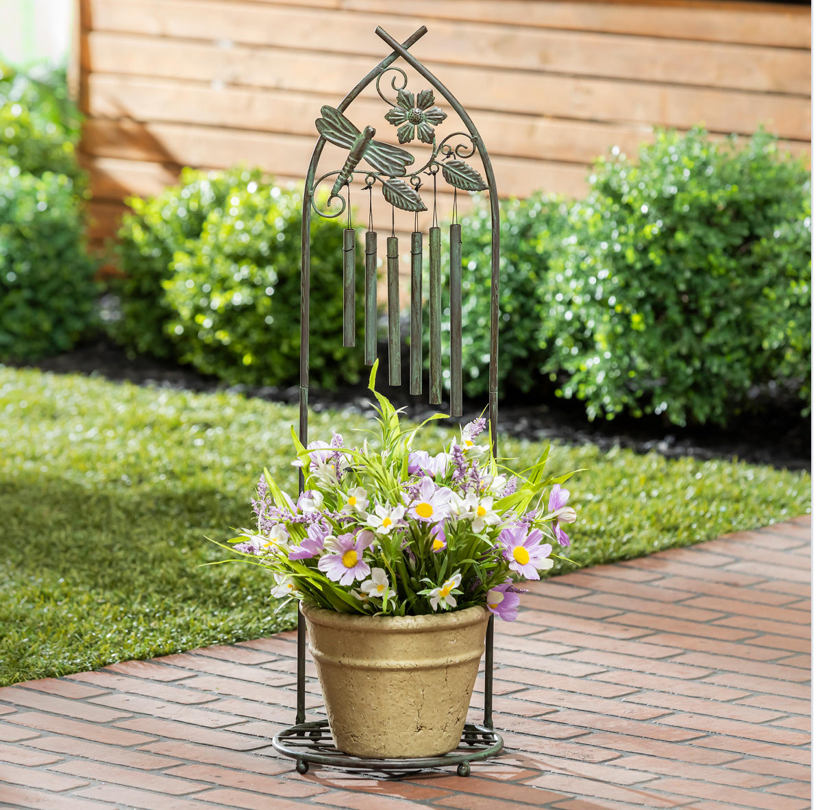 Metal Plant Stand with Wind Chime