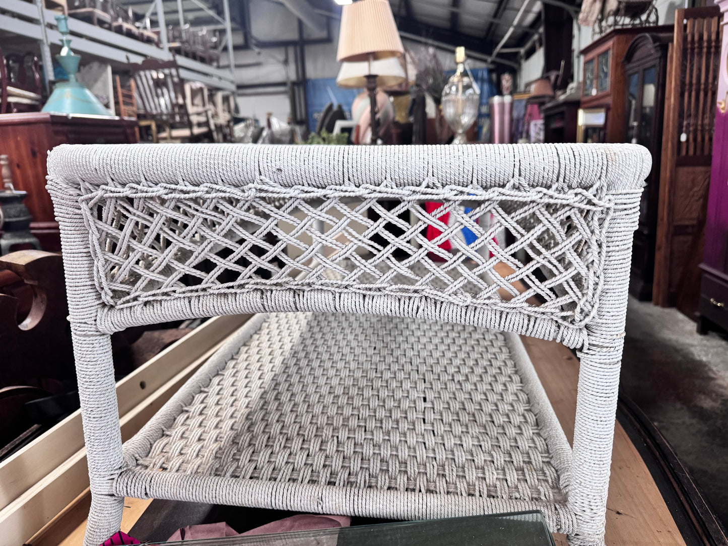 Vintage White Wicker Coffee Table