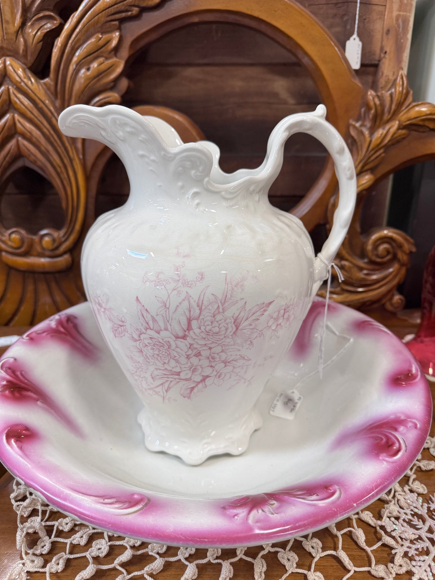 Vintage Smith Phillips Fenix Large Water Pitcher - Pink Florals