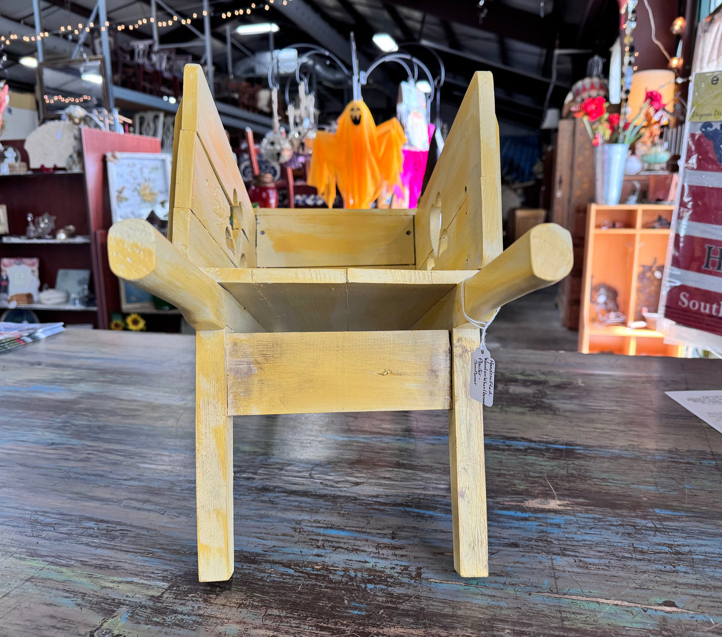 Handcrafted Wooden Wheelbarrow Planter - Sunflower